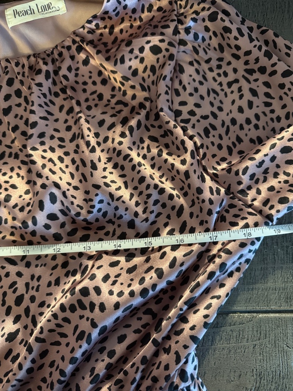 Peach Love Metallic Rose Pink Leopard Spot Knee Length Midi Dress Shiny Tiered M - Picture 10 of 13